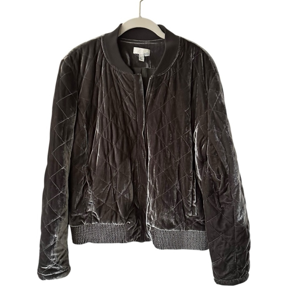 14th & Union Velvet Bomber Jacket Charcoal Gray Gunmetal Women’s XL - Picture 6 of 14